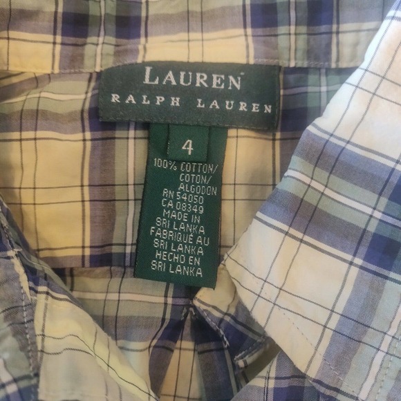 Lauren Ralph Lauren Button Down Shirt Long Sleeve Plaid Size 4 Blue Green - Picture 5 of 6